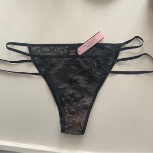 Victoria's Secret Black Lace Triple-Strap Thong
